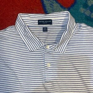 Peter Millar Collection Mens Polo Shirt 2XL White/Blue Performance Preppy Cotton